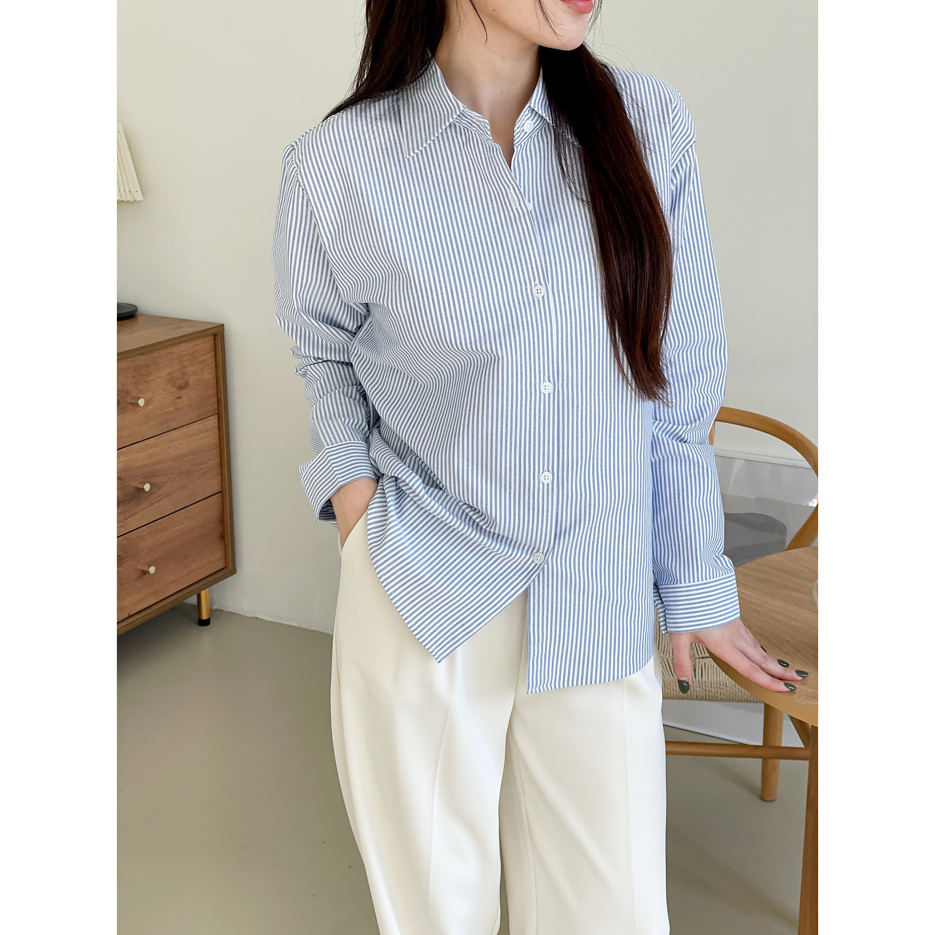 기본핏 스트라이프셔츠 여자셔츠 옥스포드셔츠 롱남방 봄 가을 여성 루즈핏 16,700원
