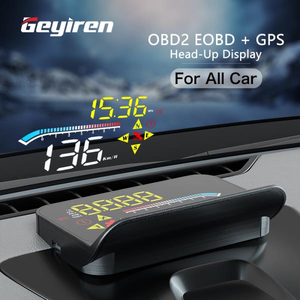 GEYIREN HUD 헤드업 디스플레이, 자동차 OBD2 GPS 듀얼 시스템 프로젝터, 유리 보안 수온 경보 전자 액세서리 30,110원