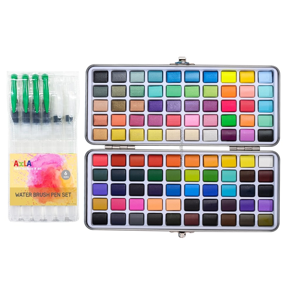 아클라 고체 수채화물감 100색 틴케이스 + 워터 브러쉬 6종 세트 수채화키트 워터브러쉬 고체물감세트 고체물감 인터넷화방 32,000원