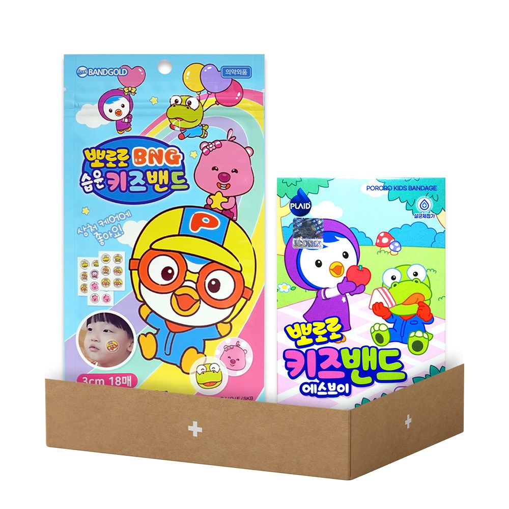 밴드골드 뽀로로 BNG 습윤 키즈밴드 18매입 + 플레이드 뽀로로 키즈밴드 혼합형 16매입 어린이캐릭터밴드, 1세트, 2개입 7,990원