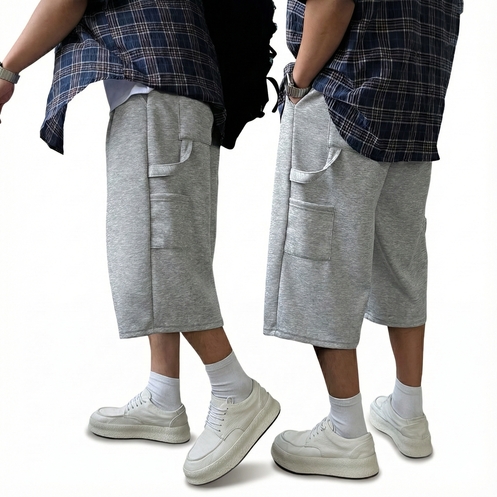 빠델 [당일출고] 6부 7부 카펜터 버뮤다팬츠 벌룬 와이드 반바지 빅사이즈 스웻 팬츠 츄리닝 19,700원