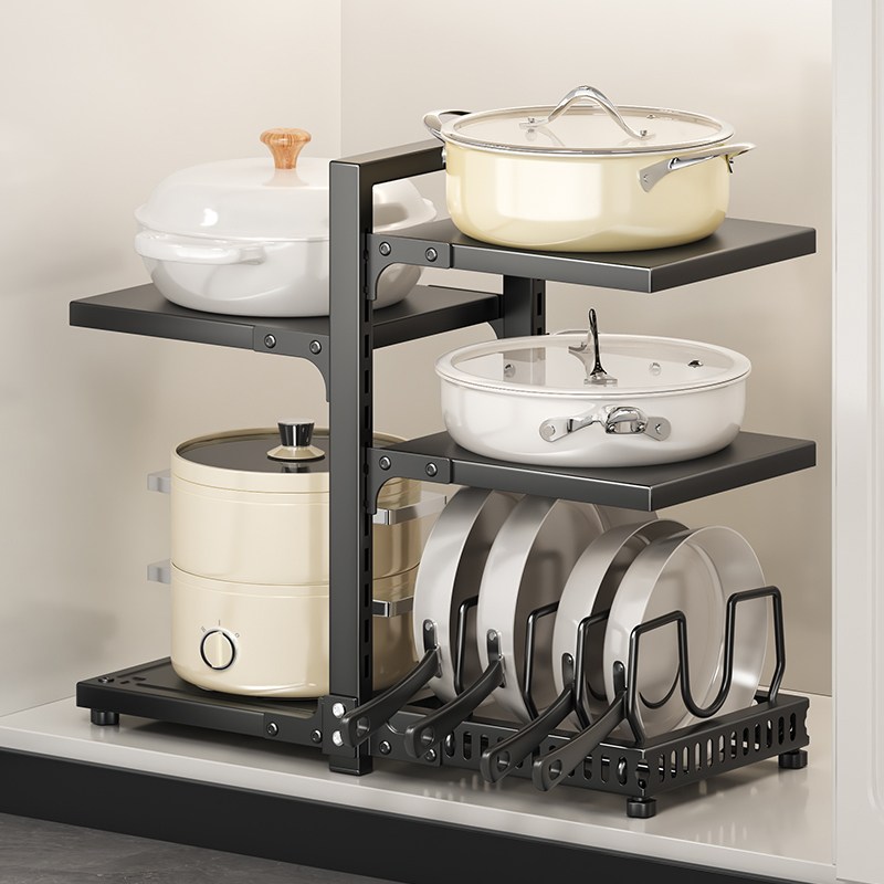 다단식 냄비 후라이팬 정리대 뚜껑 수납 높이조절 평판형 싱크대 하부 정리대, 블랙, 1개, 5단 31,800원