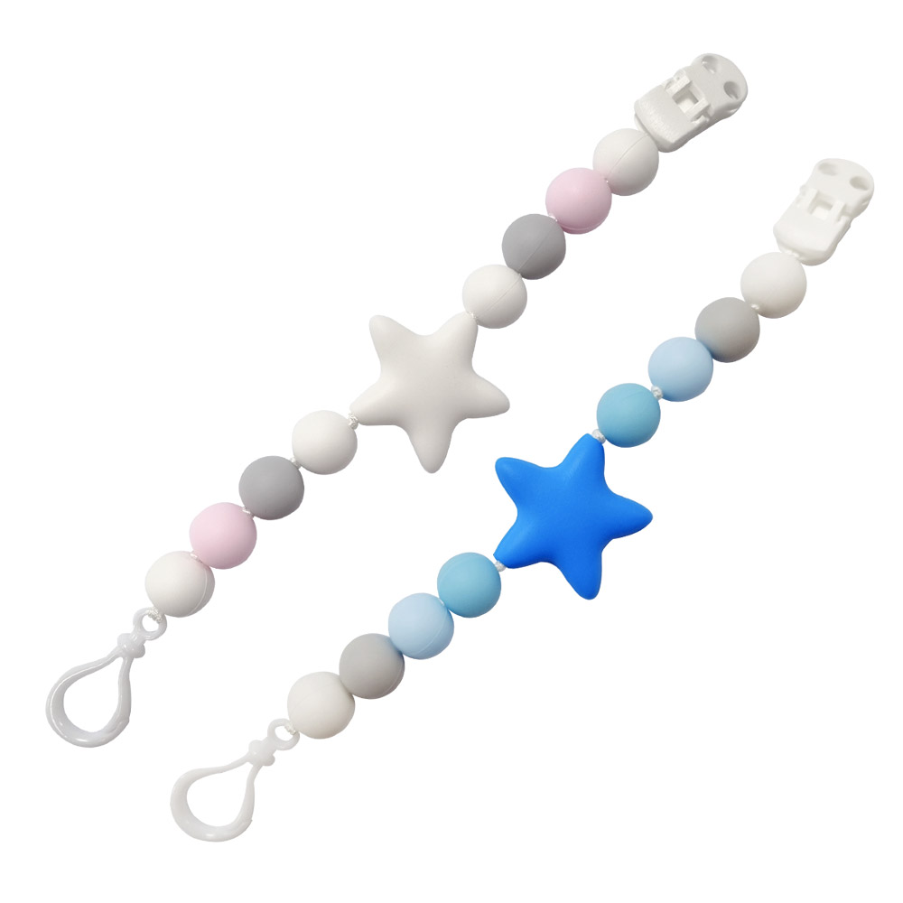 아가프라 스타 실리콘 쪽쪽이클립/치발기,신생아 출산준비 스트랩 홀더, 화이트+블루, 1세트 22,900원