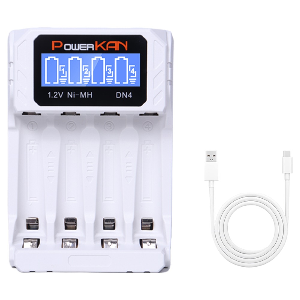 POWERKAN Ni-MH 니켈수소 건전지전용충전기 4구 1.2V 니켈수소전용 DN4 (화이트) 건전지 AA AAA 과충전방지 LCD표시, 1개 12,800원