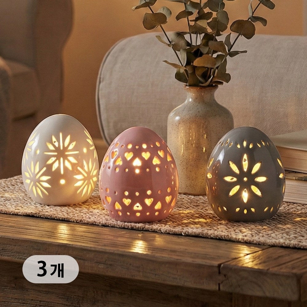 JHY DESIGN LED 무드등 세라믹 에그 3개 테이블조명 무드등 3컬러, 다색 25,960원
