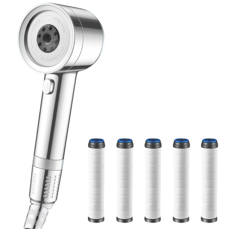 데일앤드 욕실 청소 스프레이건 4단 온오프 수압상승 조절 필터샤워기 헤드 + 교체 필터 5p 세트, 실버, 1개 19,800원