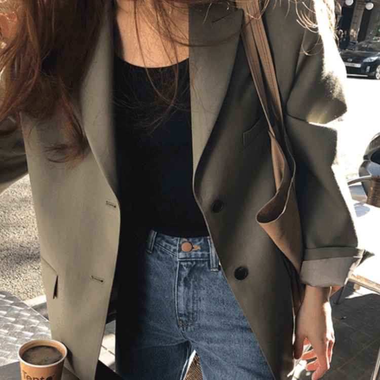 (자체제작) 루어스룸 어텀 봄 가을 투버튼 루즈핏 하프 오버핏 테일러드 블레이저 하객룩 여성 자켓 47,900원