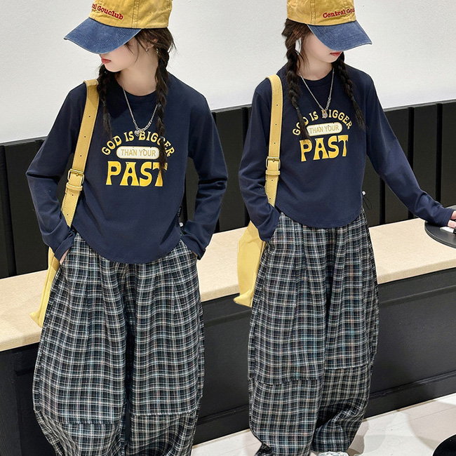 나나키즈 여아 신상 봄 가을 주니어 상의 초등생 하의 세트 초중생 PAST 레터링 프린팅 긴팔 체크 긴바지 초등생 상하세트 (77700) 41,800원