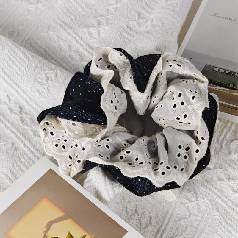 블랙 앤 화이트 레이스 스크런치, 빈티지 느낌 여성용 데일리 헤어 액세서리 6,540원