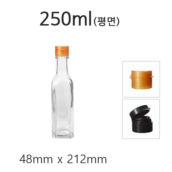 HHmall 유리병(투명사각오일병 평면) 250ml (한박스구매시 수축필름제공), 250ml 블랙캡, 48개 75,000원