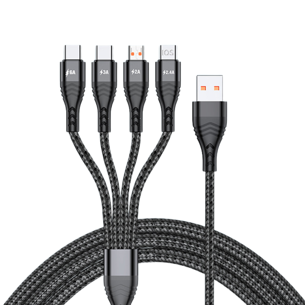 4in1 멀티 고속충전 케이블 6A 66W 지원 C타입 3in1 USB 멀티충전 아이폰 안드로이드 동시충전, 1개, 그레이 16,100원