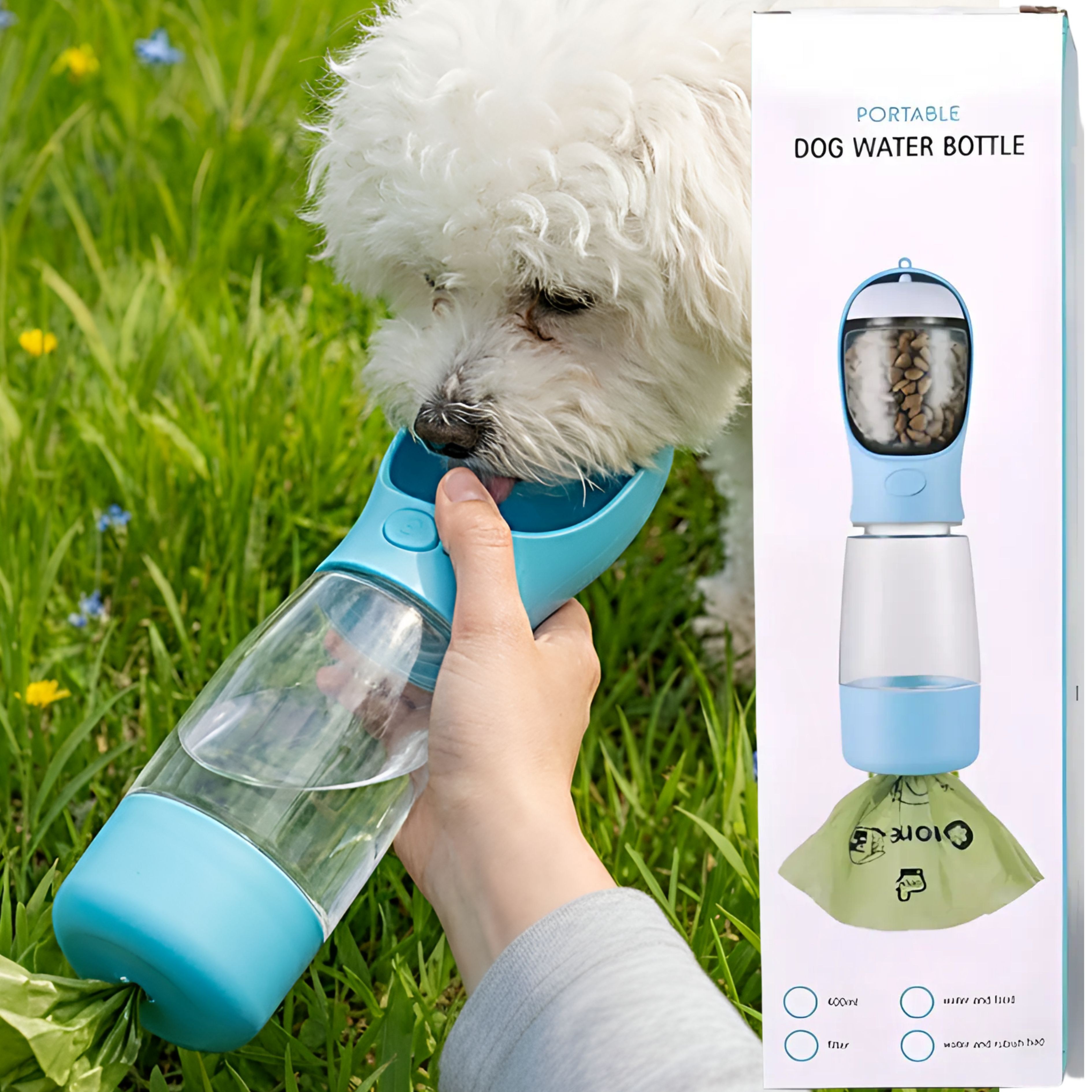 드롭시 물 사료 배변봉투 한번에 반려견 외출 올인원 강아지 휴대용 물병, 1개, 블루 11,100원