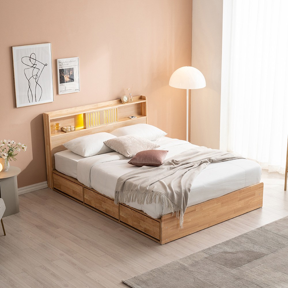 파로마 이즈 우든 LED 원목 수납 침대 프레임 SS / Q 188,100원