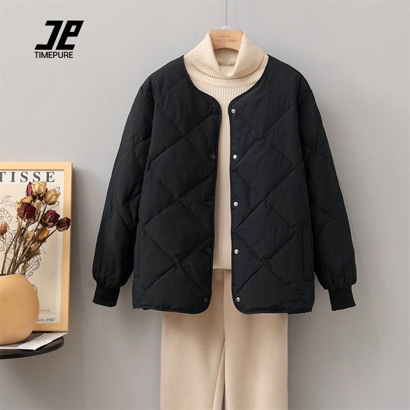 TIMEPURE 봄 가을 여성용 경량 패딩 스타일리시한 다이아몬드 패턴과 따뜻한 충전재로 완성된 짧은 기장의 겨울 아우터 22,000원