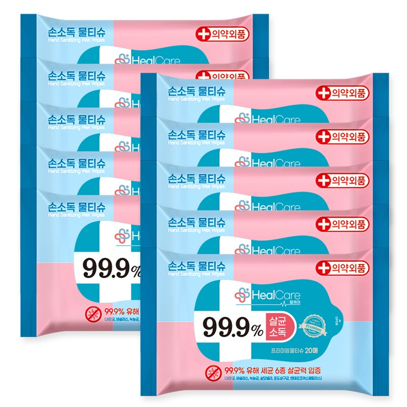 소확행몰 헬케어 프리미엄 손소독티슈 휴대용 소독용 물티슈, 10개, 20매입 11,000원