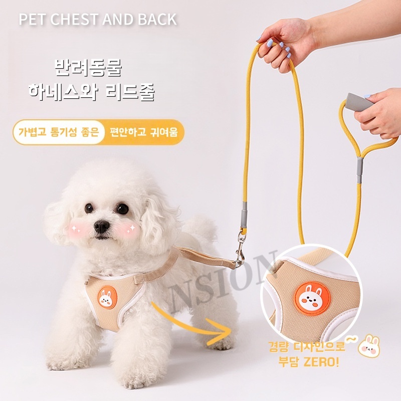 NSION 반려동물 귀여운 하네스 + 리드줄 세트 소형견, 노란색 18,980원