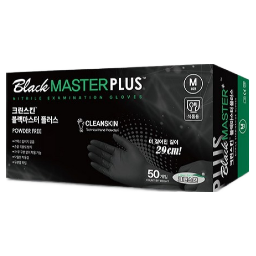 크린스킨 Clesan skin 블랙마스터 플러스 긴 니트릴 장갑 (50매), 1개, L, 블랙 (10463) 14,700원