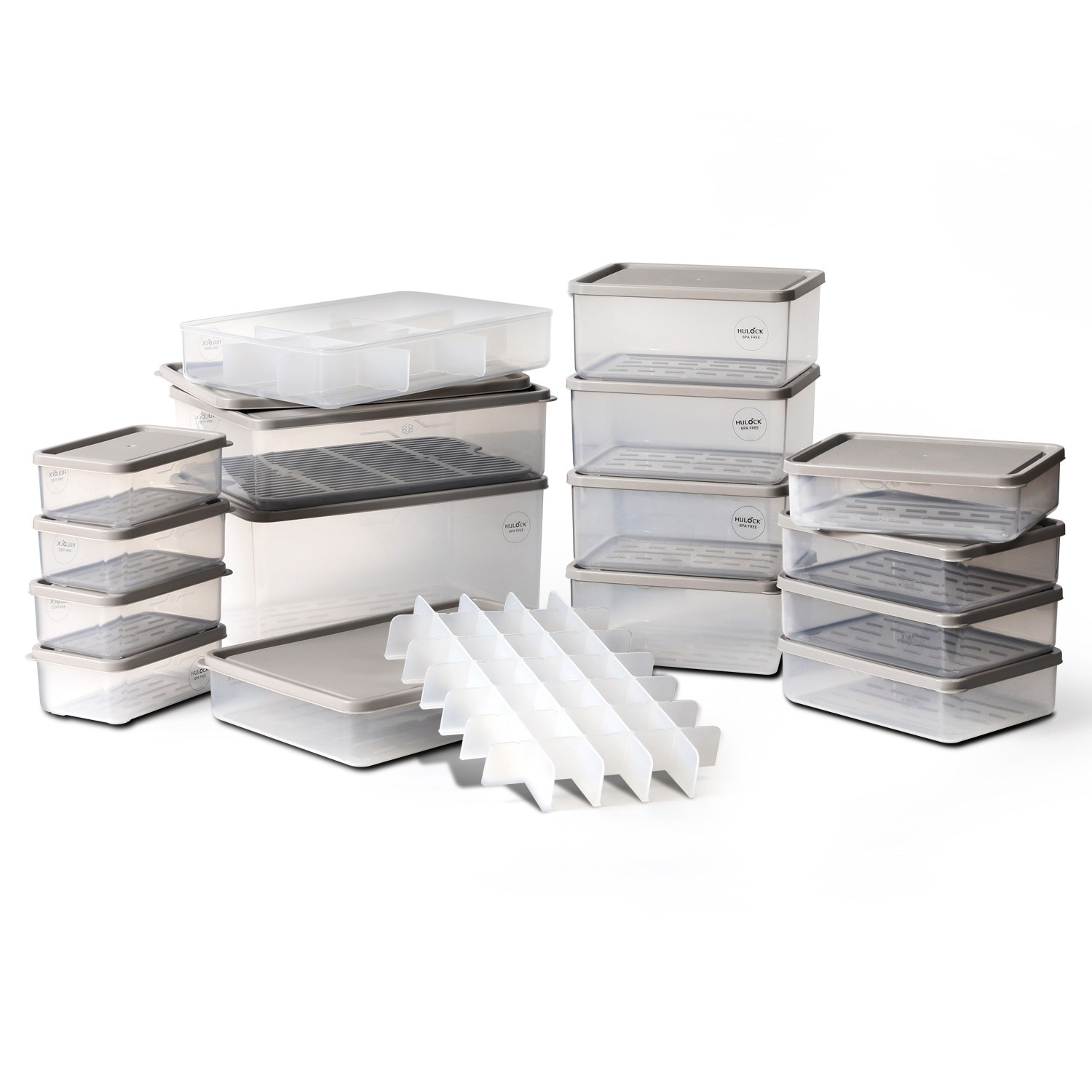 휴락 유연하게 휘어지는 냉동 냉장 사각 밀폐용기 차곡차곡 19개 구성 뉴트럴그레이, 1세트, 19종 39,000원
