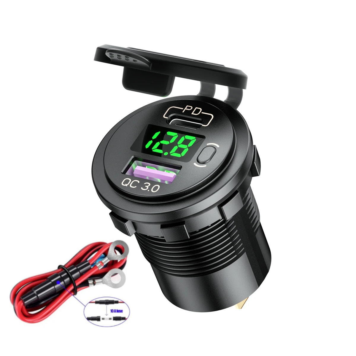 PD Type-C QC3.0 USB 차량용 충전기 소켓 스위치 전압계 전원 콘센트 12V 오토바이 RV 보트 ATV 빠른 16,800원