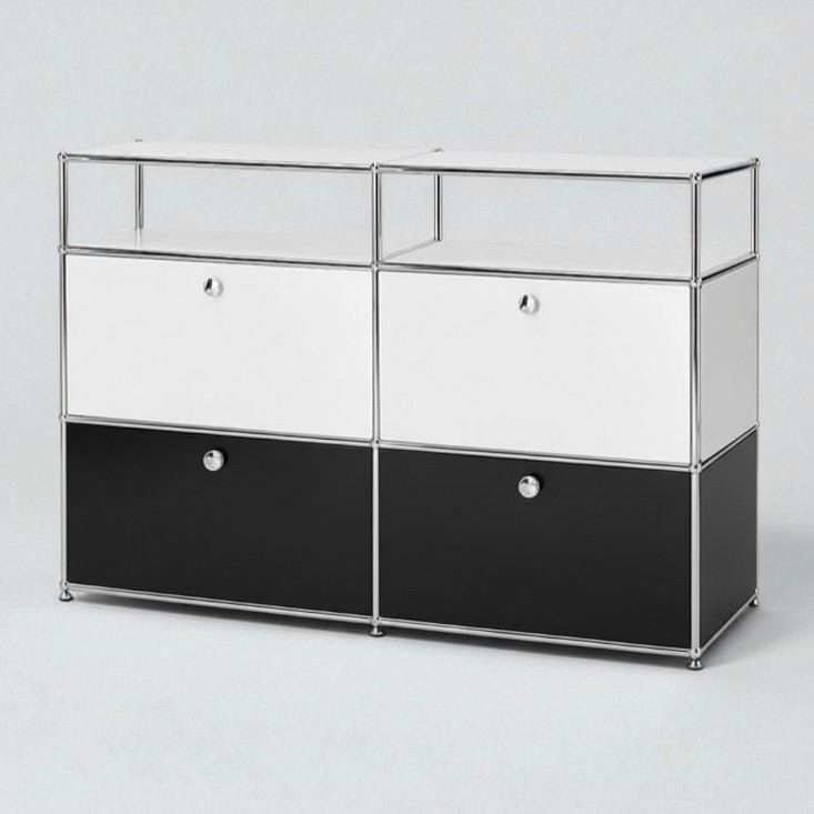 미드퍼 하이 더블2단 철제 미드센츄리 모듈 수납장 1500x400x990, 2단, 화이트 블랙 콤비 809,000원