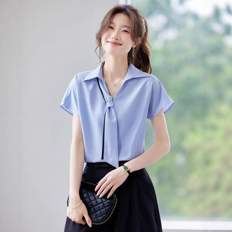 MIREA 여성 반팔 블라우스 리본넥 셔츠 루즈핏 봄여름 오피스룩 19,800원