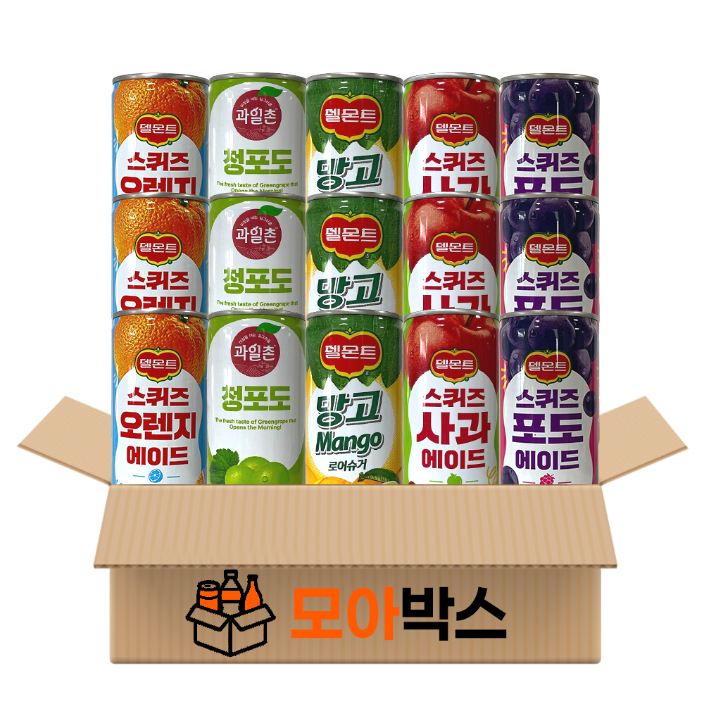 [모아박스] BEST 과즙음료 델몬트 스퀴즈 오렌지 포도 사과 망고 청포도 5종 15캔, 1세트, 240ml 17,900원