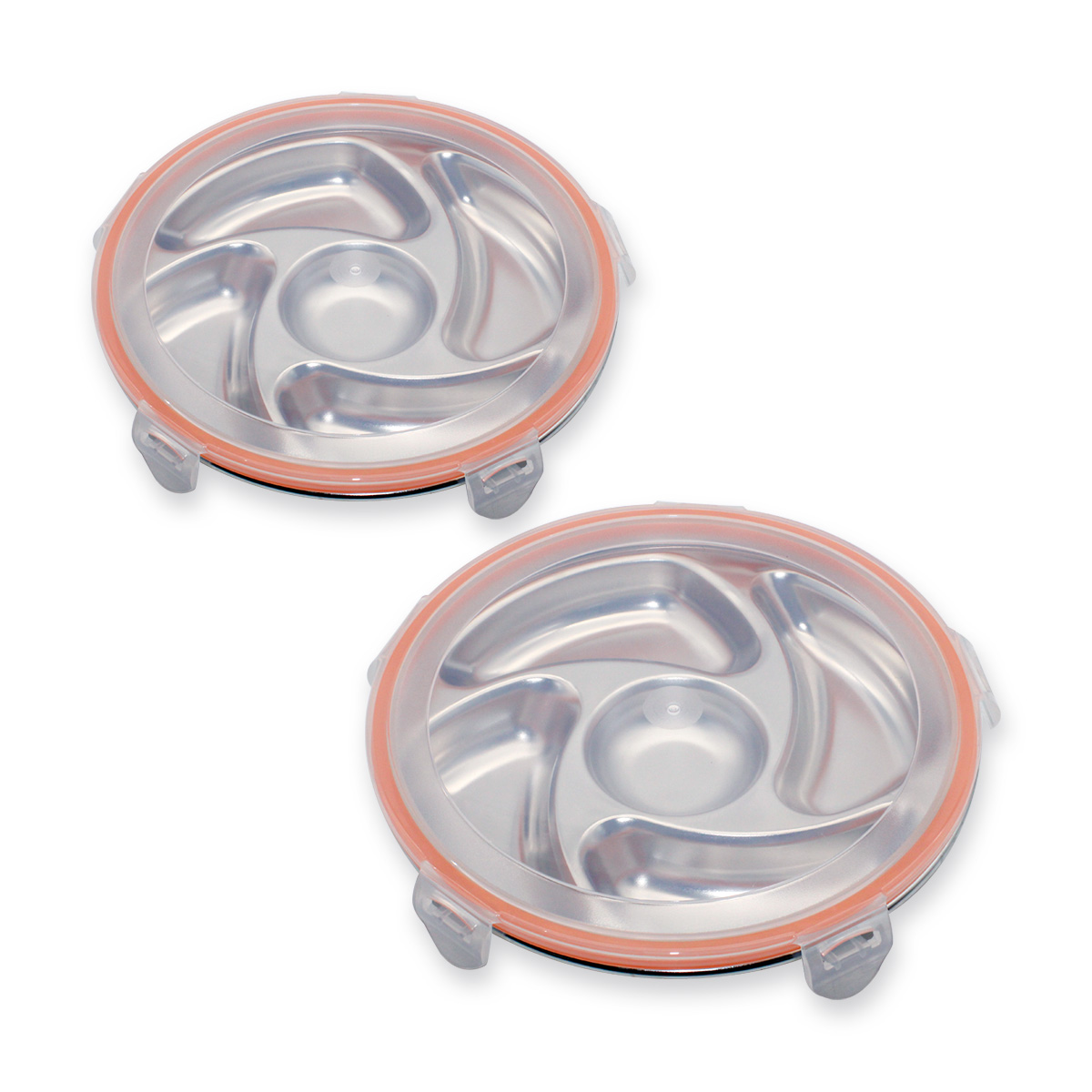 1+1 올품락 간편한끼 스텐 다이어트 원형 5구 뚜껑 식판, 오렌지, 2세트 19,900원