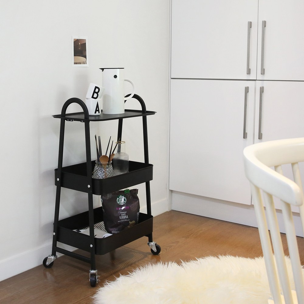 벤트리 이동식 철제 3단 트롤리 선반 (2color) 기저귀 화장품 틈새 수납함, 블랙 39,900원