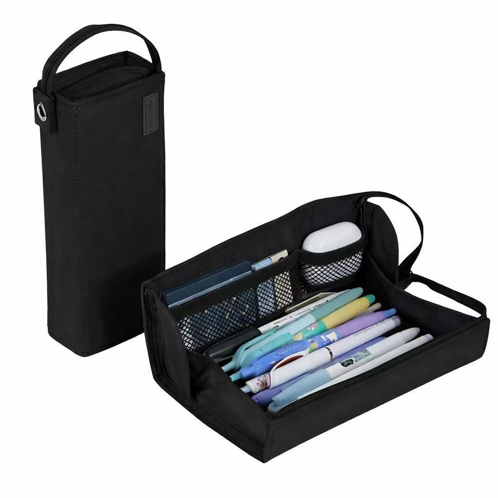 대용량 180도 오픈 스탠드 필통 가로형 펜케이스, 1개, 검정 19,350원