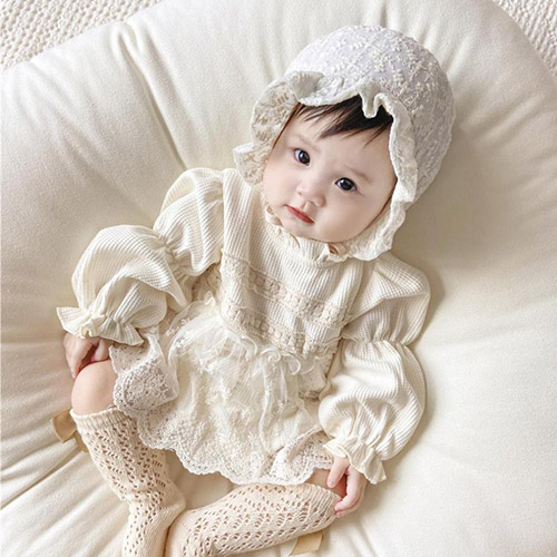 [KC인증 당일출고]베스더스 여아 베이비 레이스 와플 슈트 백일 돌 봄 애기 여아 촬영룩 하객룩 33,900원