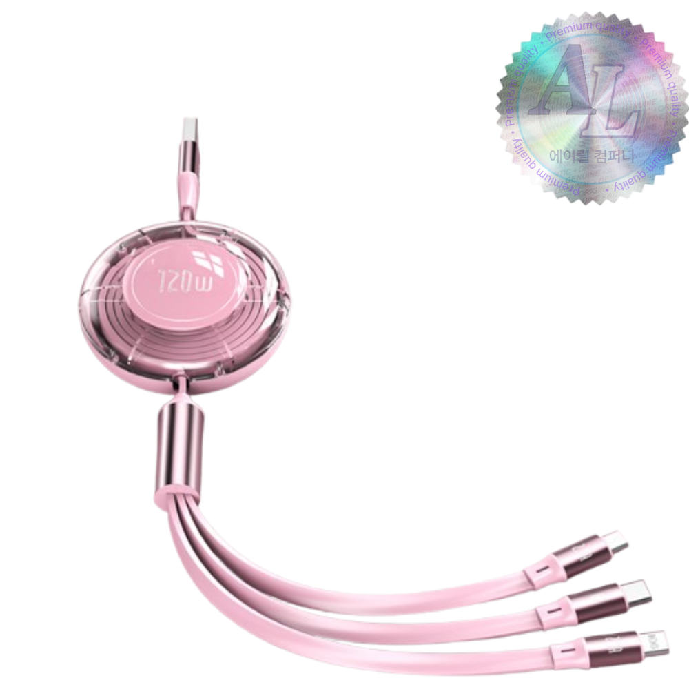 AL컴퍼니 초고속 급속 충전 릴 케이블 120W 3 in 1, 1개, 핑크, 120cm 12,900원