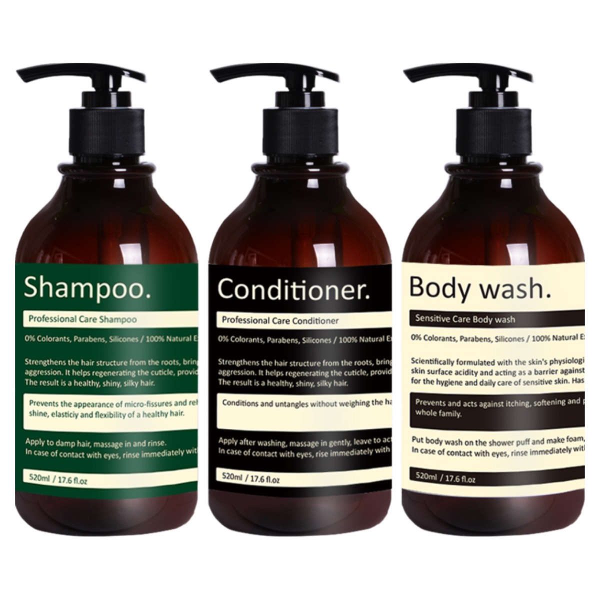 호텔욕실디스펜서 3종 세트 욕실 인테리어  /샴푸통 린스통 바디워시통(라벨선택 가능) 7,330원