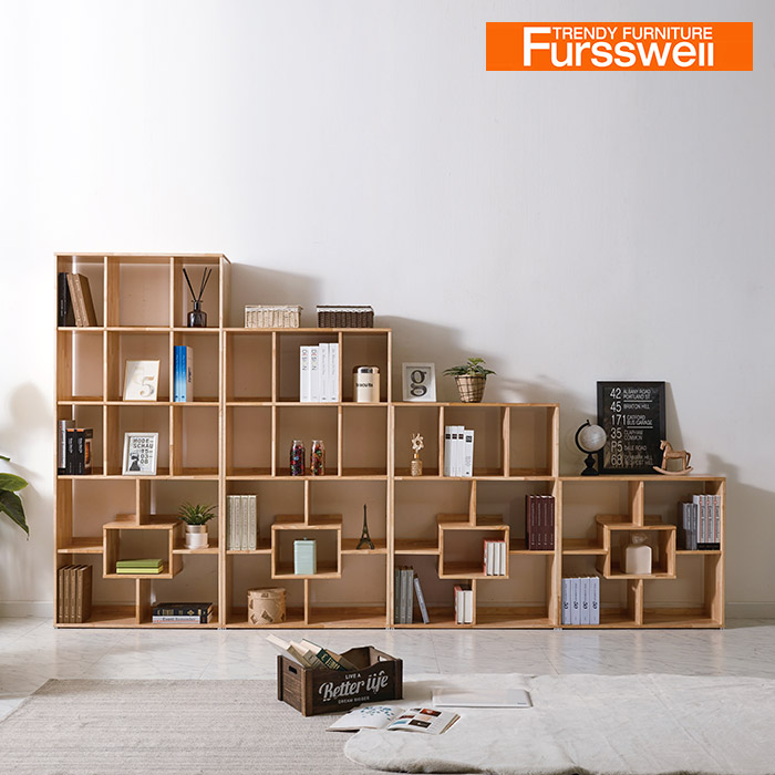 퍼스웰 알피노 고무나무원목 스퀘어 책장 풀세트(SI_193) 839,000원