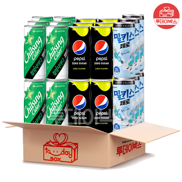 투데이박스 음료수 세트 3종 250ml 30캔 제로 탄산 펩시 12+사이다 12+밀키스 6 PB01 28,900원