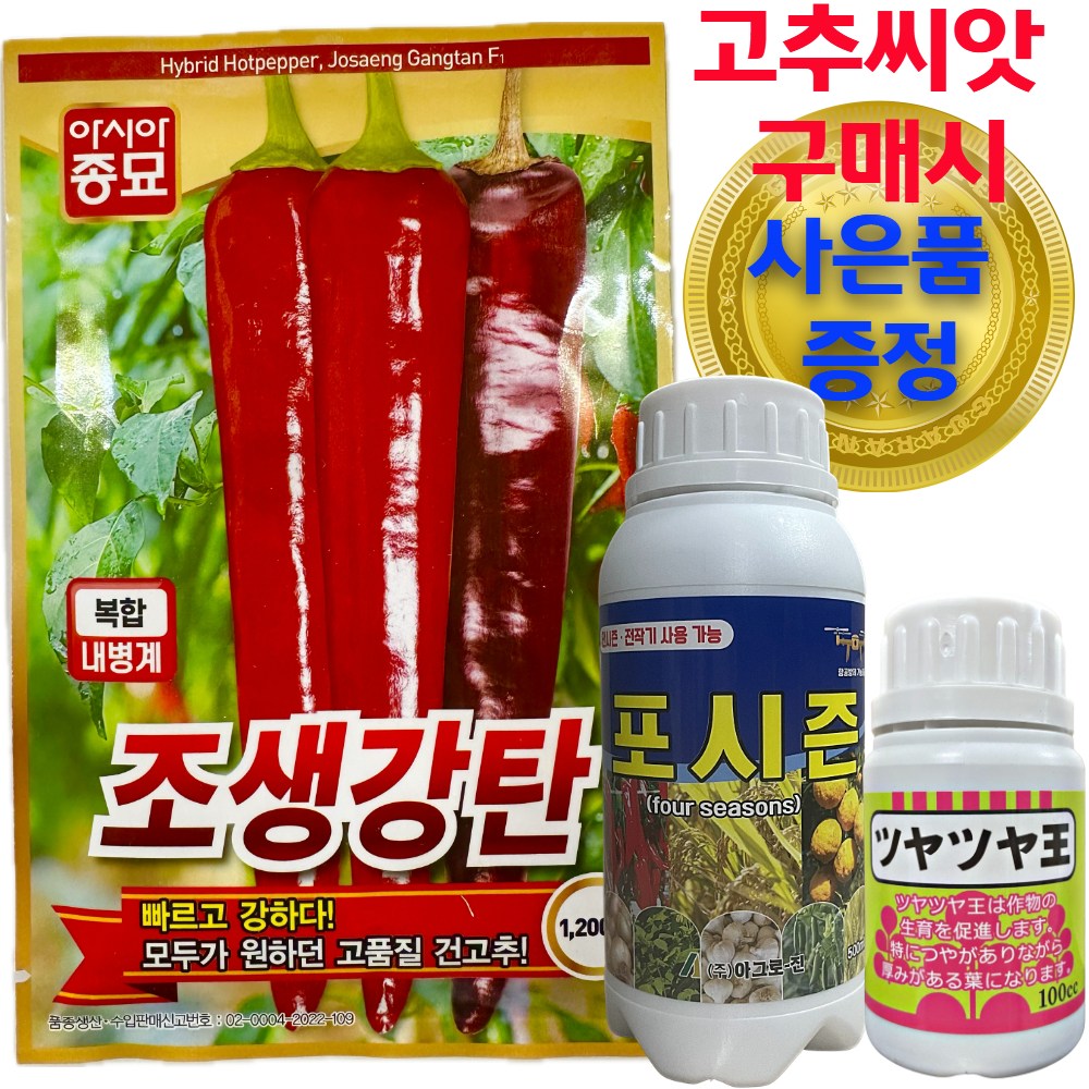[식물나라스토어] 조생강탄 고추 씨앗 1200립 아시아종묘 복합내병계 극대과 칼라병 조생종 식물나라스토어 사은품 포시즌 츠야츠야왕 약수저 씨씨컵 146,310원