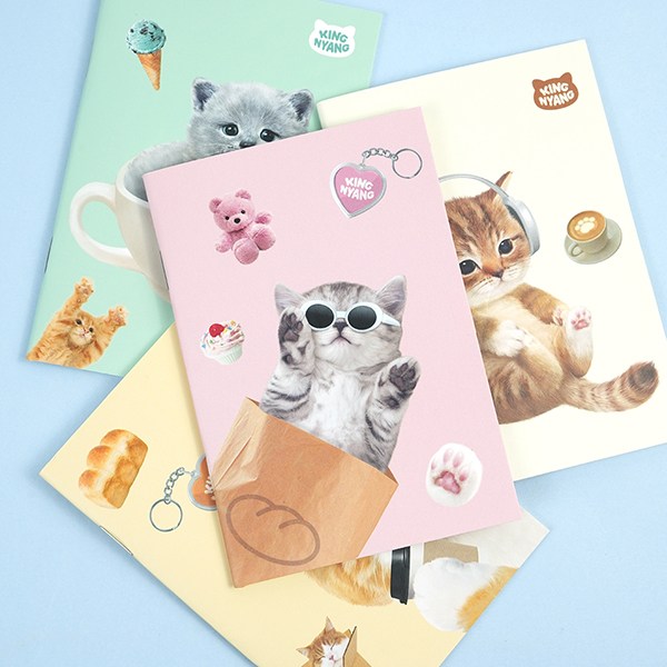 핑크풋 킹냥 고양이 줄있는 유선 핸디수첩 미니노트, 단품 400원