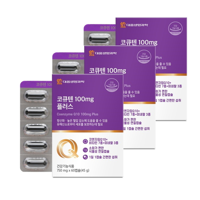 대웅생명과학 코큐텐 100mg 플러스 코엔자임Q10 비타민 미네랄 건강기능식품, 3개, 60회분 66,000원