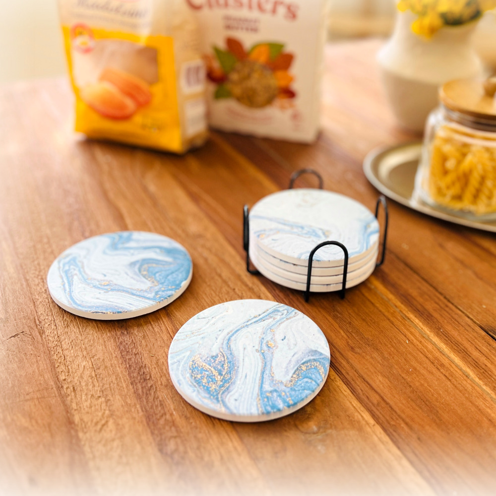 디토조이 카페 분위기의 규조토 컵받침 코스터 6개 + 거치대 세트 12,900원