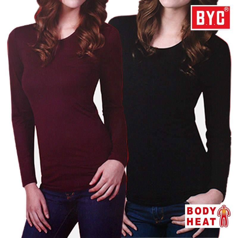 BYC 보디히트 U넥 여성 긴팔티셔츠 발열내복 상의 24,300원