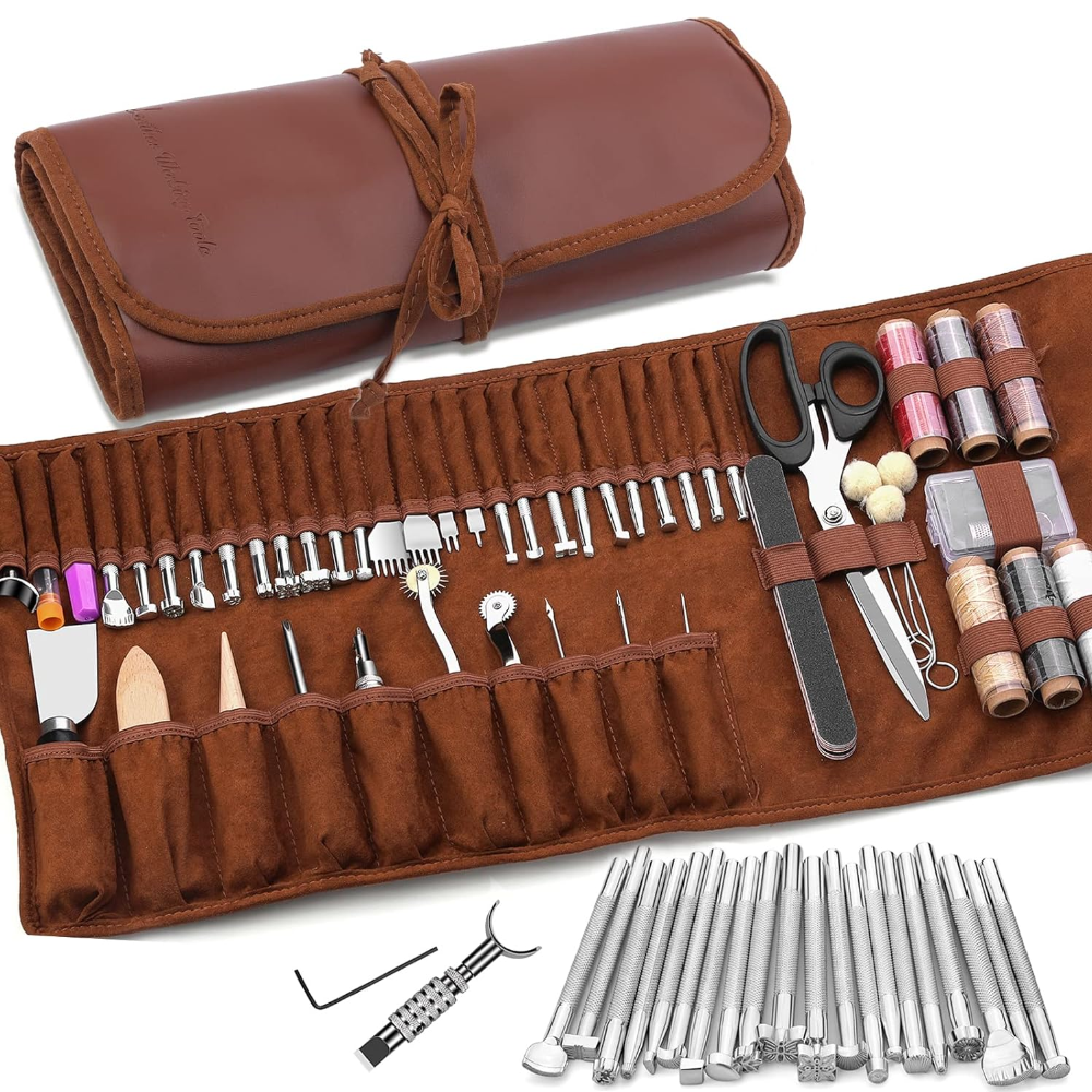 가죽공예도구 75종 세트, 가죽작업도구키트, 조각 절단 펀칭 재봉 스탬핑 가죽 도구 키트, 수납 가방 포함, 1세트, 혼색 49,000원