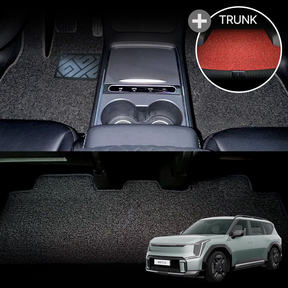 알브이모터스 실리콘발판 확장형 코일매트 EV9 1열+2열+3열 세트 (트렁크 미포함), 블랙, 164_1 EV9 6인승 스위블 136,000원