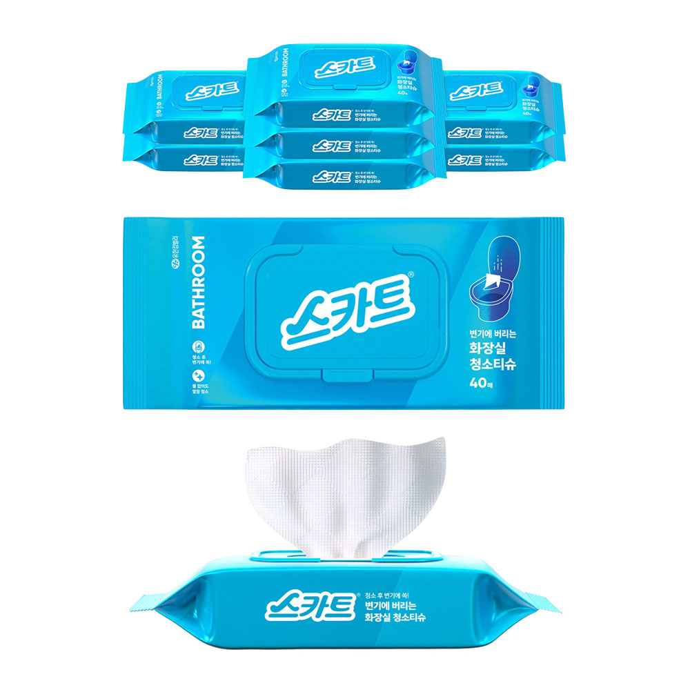 스카트 변기에 버리는 화장실 청소티슈 40매 x 8 욕실용 물티슈 청소용 생분해 원단 편리한 아쿠아샤워향 물없이 33,390원