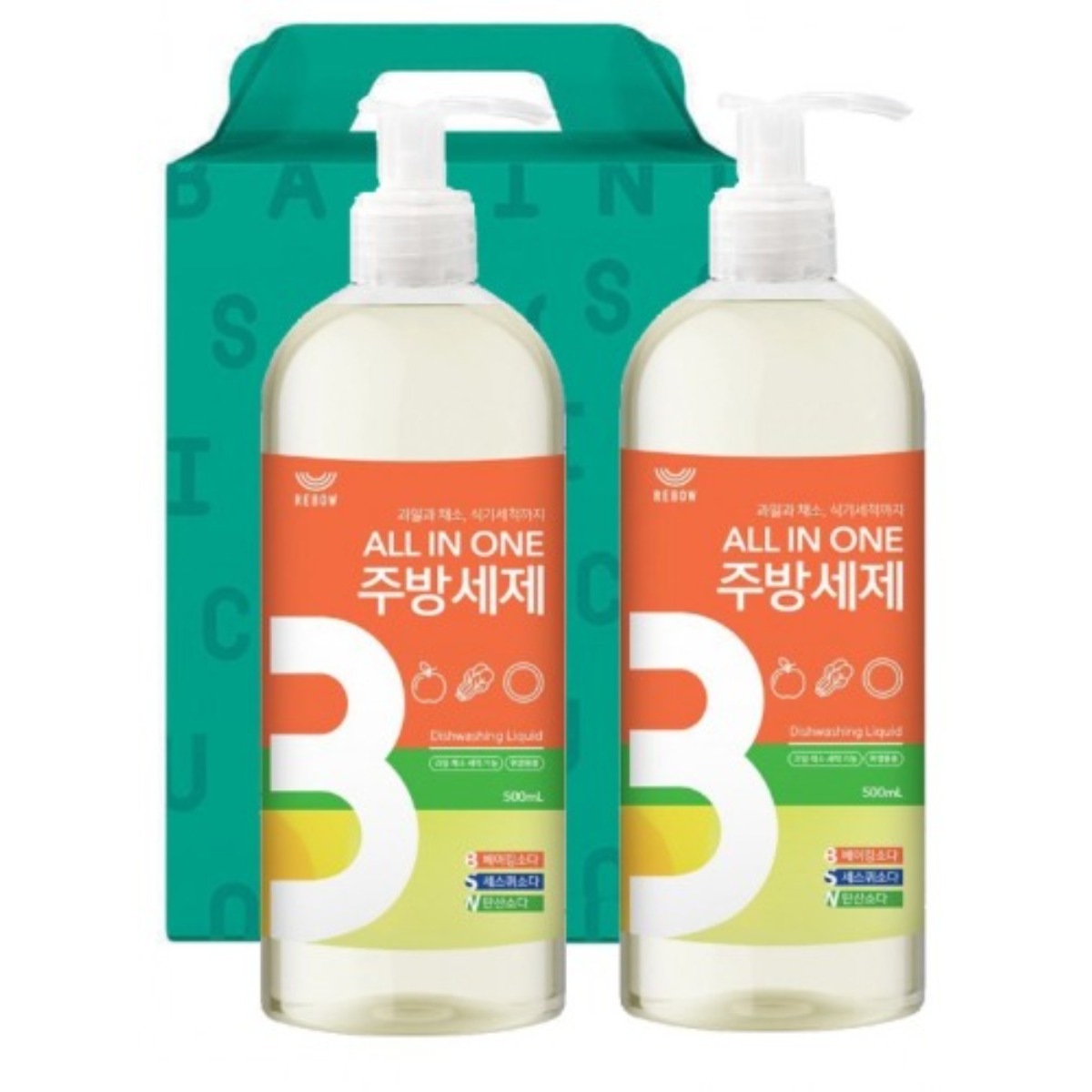 레인보우 올인원 주방세제  펌퍼용기타입 500gx2  베이킹소다 세스퀴소다 탄산소다  친환경세제 탈취제 7,500원
