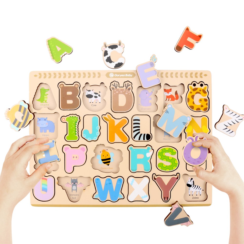 고려베이비 두돌장난감 소근육발달 아기원목교구 동물영어 원목 꼭지퍼즐, 1개 9,600원