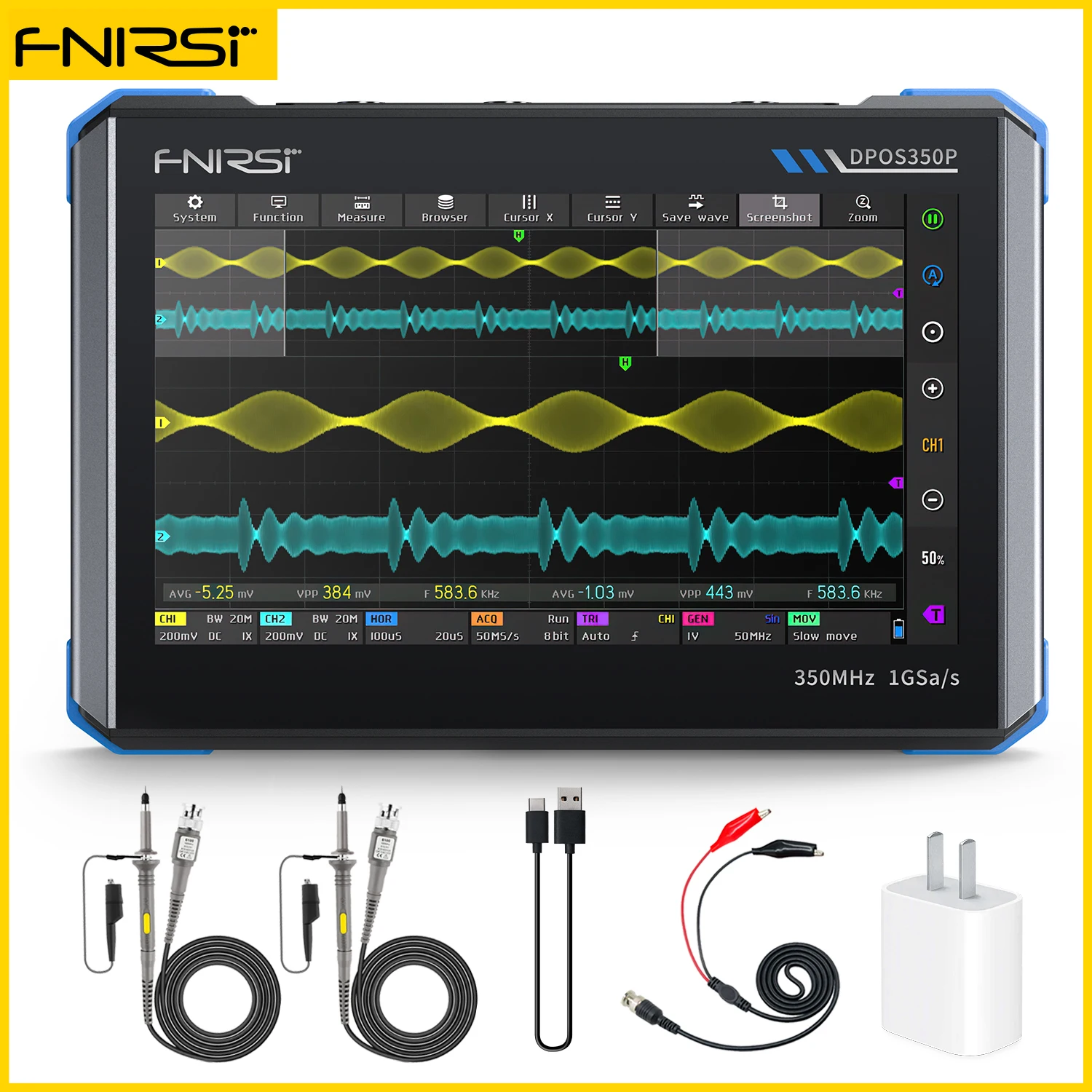 FNIRSI DPOS350P 4-in-1 오실로스코프 2채널 350MHz 신호 발생기 50MHz, 스펙트럼 분석기, 주파수 응답 분 455,100원