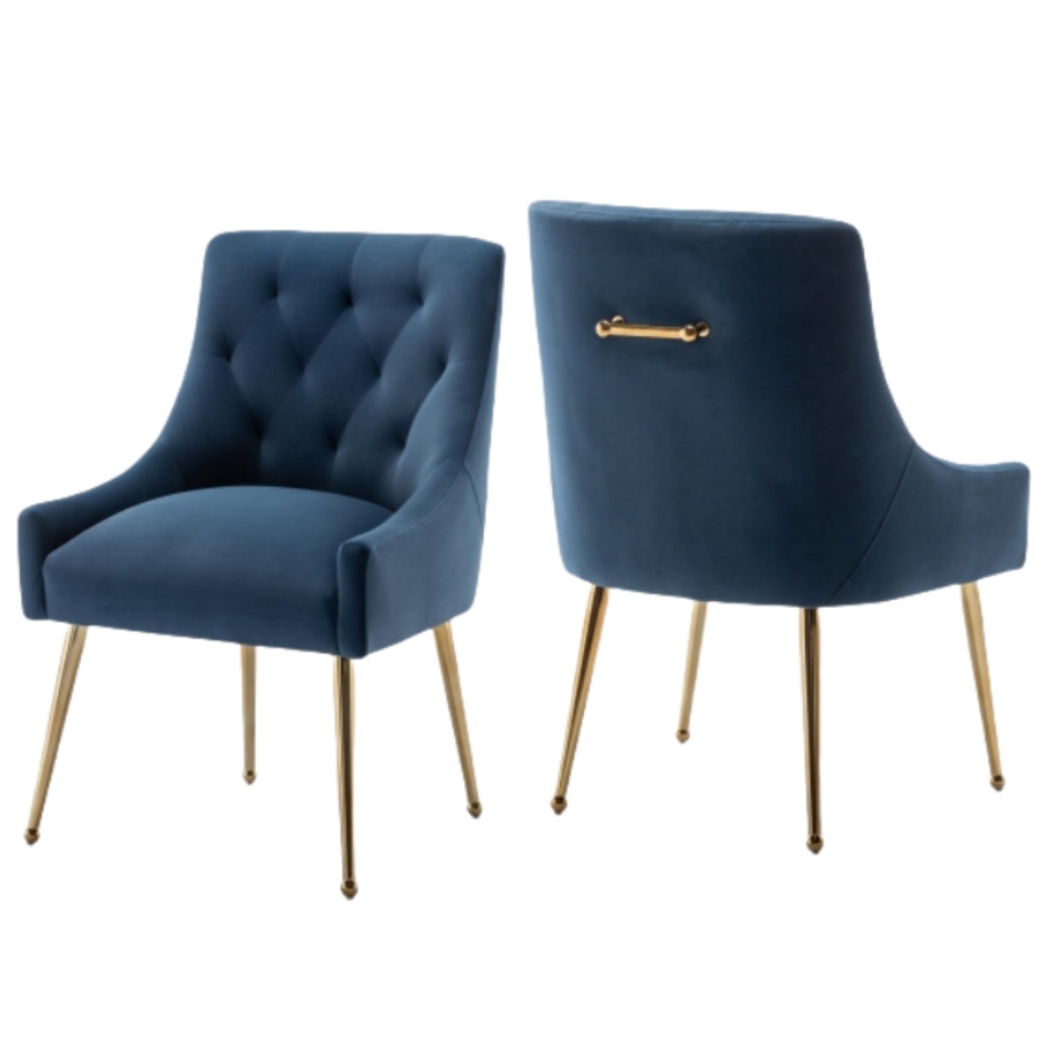 현대적인 벨벳 식탁 의자 골드 다리 디자인, 우아한 버튼 장식 포인트 체어, 거실 대기실 서재용, 네이비, 2개 250,000원