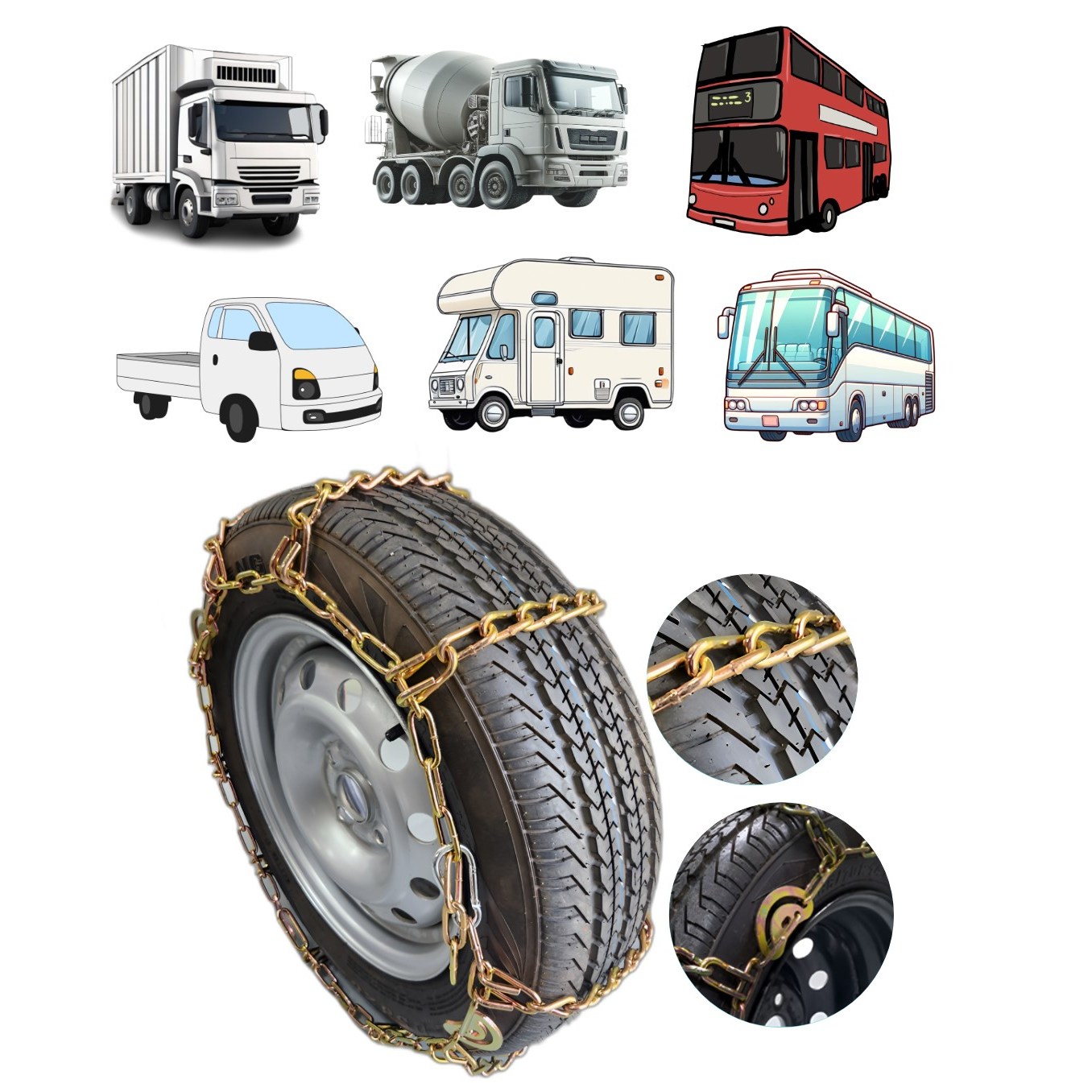 (평일3시전주문 당일출고)대형화물군용차량용 굵은 사슬 초강력 대원 고강도 쇠사슬 스노우 체인 평발  1세트(타이어2개용) 화물 버스 포터 트럭 관광버스 이층버스 군트럭 소방차 132,630원