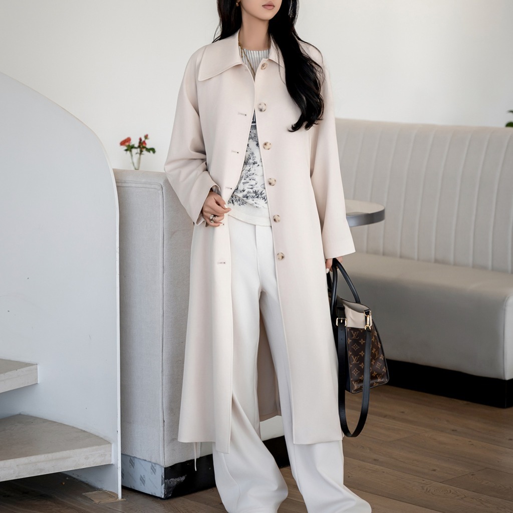 발마칸 싱글 트렌치코트 스퀘어카라 리오셀 라이크라 벨티드 오피스·데일리 98,000원