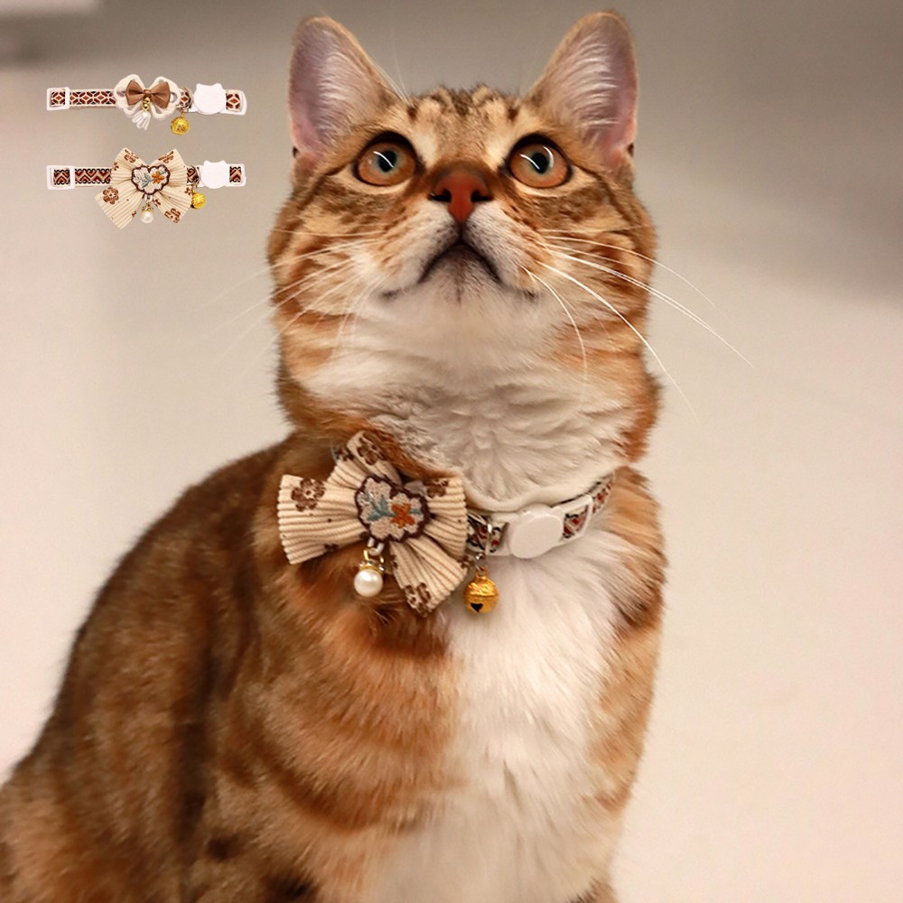 NSION 고양이 목걸이 자수 방울 리본장식 2p 9,970원