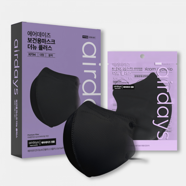 에어데이즈 보건용 숨쉬기편한 KF94 새부리형 마스크 블랙 더뉴플러스 대형 100매, 10개, 단품없음, 10개입 45,000원